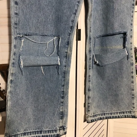 Fashion Nova Y2K Distressed Blue Wide Leg Jeans Plus Size - Picture 4 of 10